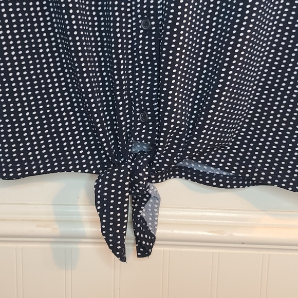 Adrianna Papell Navy and White Polka Dot Blouse - Picture 5 of 8